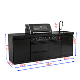 85" 4-Burner 85,000 BTU Outdoor Kitchen Island with Sink & Refrigerator – Black