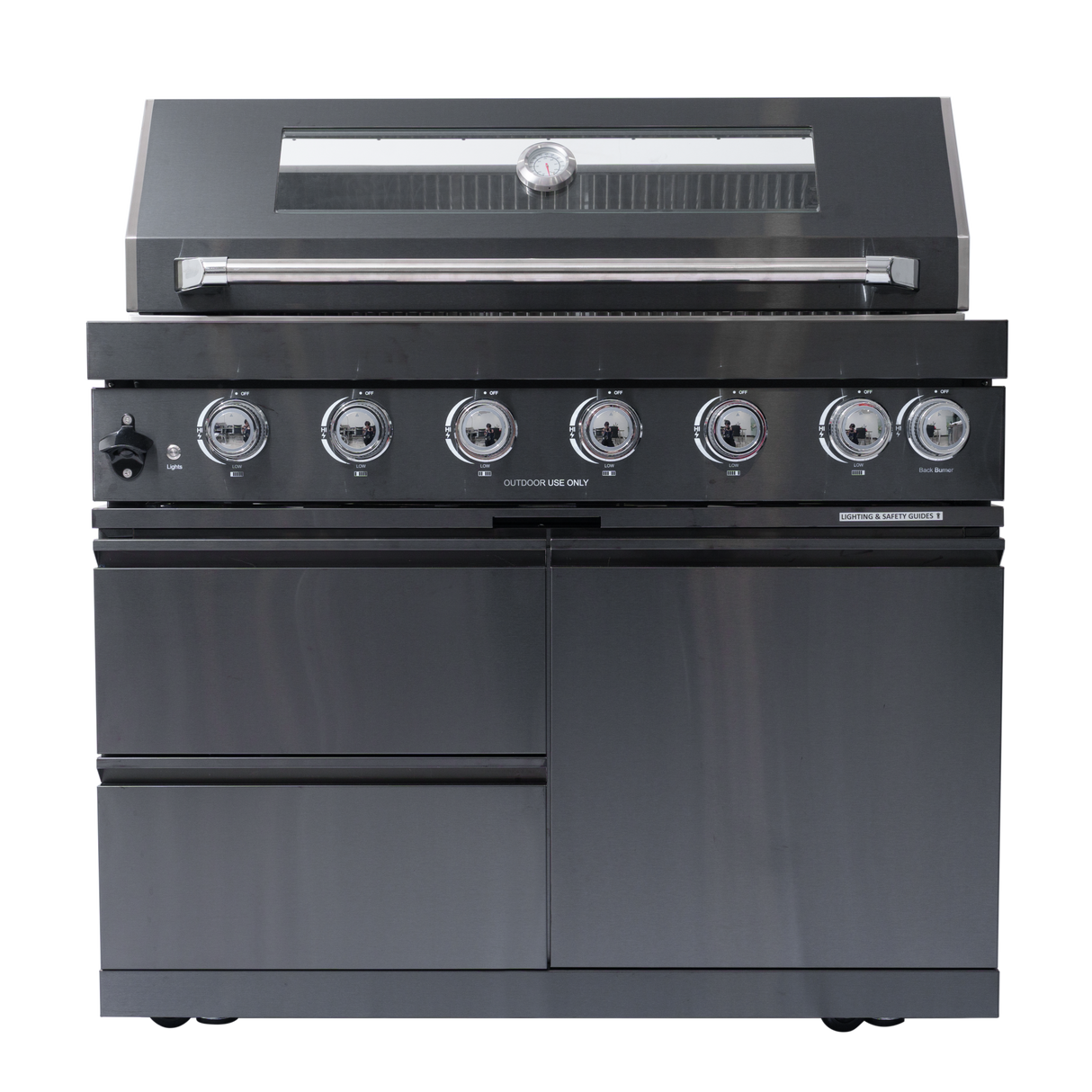 85" Natural Gas Outdoor Kitchen with 6-Burner Grill, Refrigerator, Rotisserie & Sink – Black