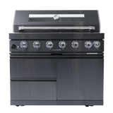 85" Natural Gas Outdoor Kitchen with 6-Burner Grill, Refrigerator, Rotisserie & Sink – Black