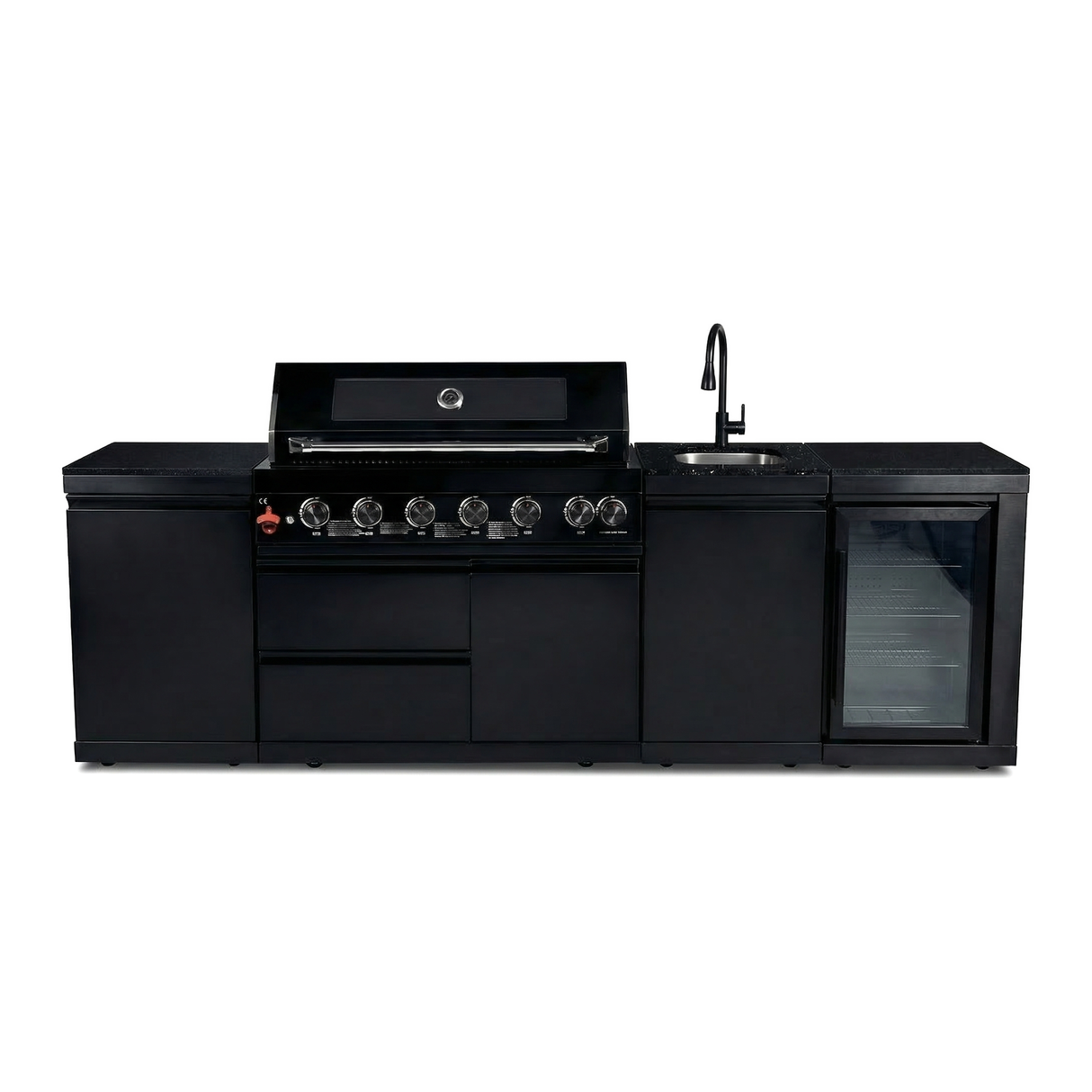 102" 85,000 BTU Outdoor Kitchen with 6-Burner Grill, Refrigerator & Sink – Black