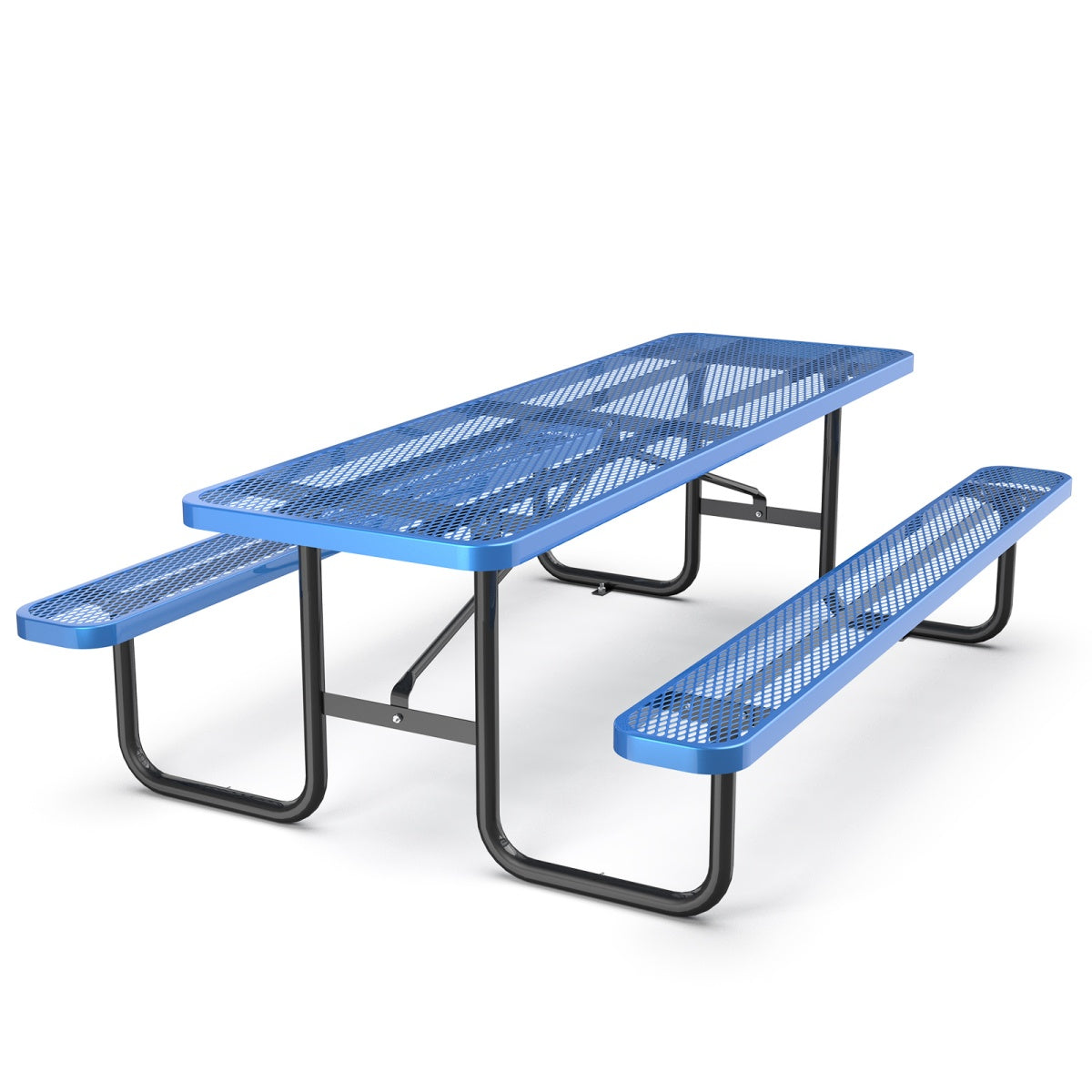 8' Heavy-Duty Coated-Steel Outdoor Picnic Table with Umbrella Hole – 1,100 lb Capacity
