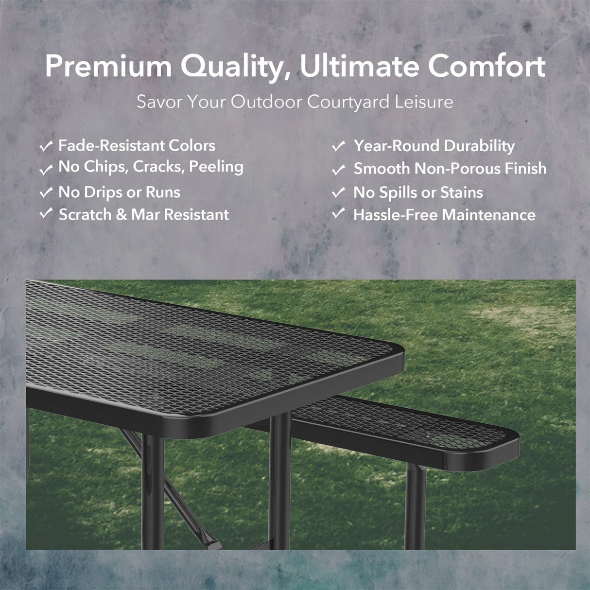 8' Green Rectangular Outdoor Picnic Table with Umbrella Hole