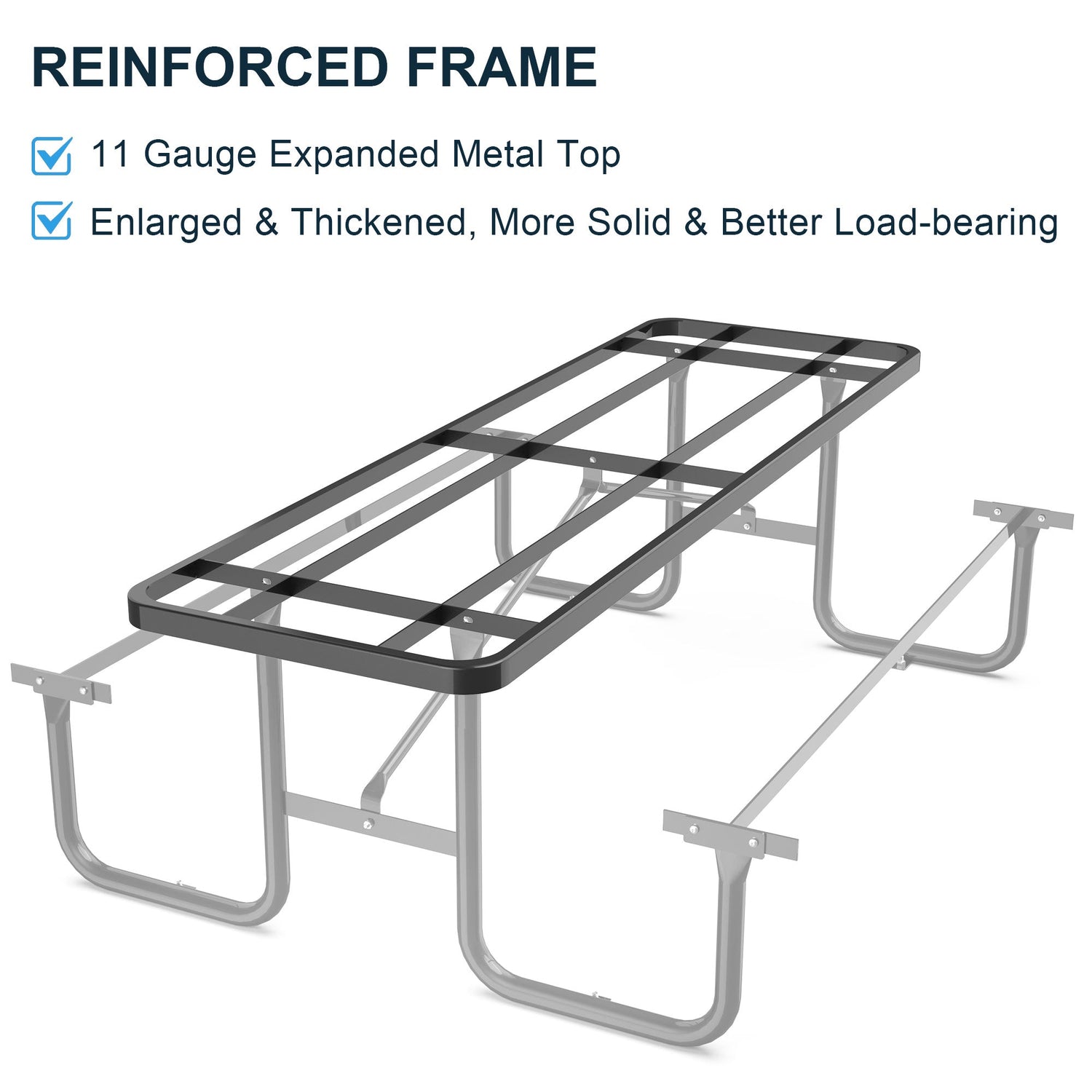 8' Heavy-Duty Coated-Steel Outdoor Picnic Table with Umbrella Hole – 1,100 lb Capacity
