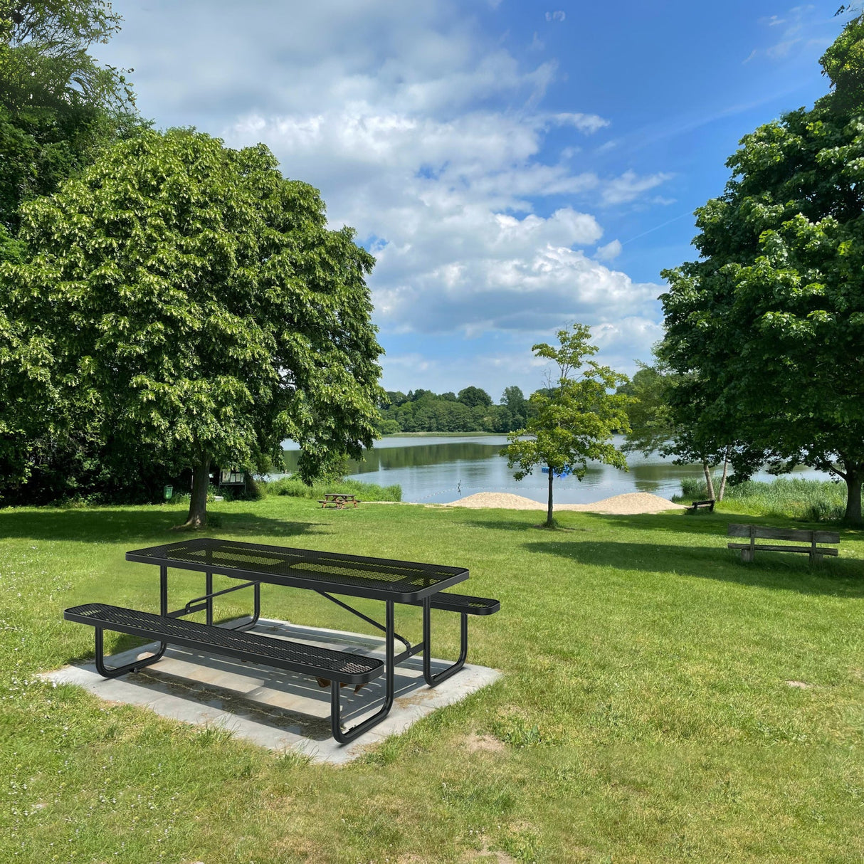 8' Heavy-Duty Coated-Steel Outdoor Picnic Table with Umbrella Hole – 1,100 lb Capacity