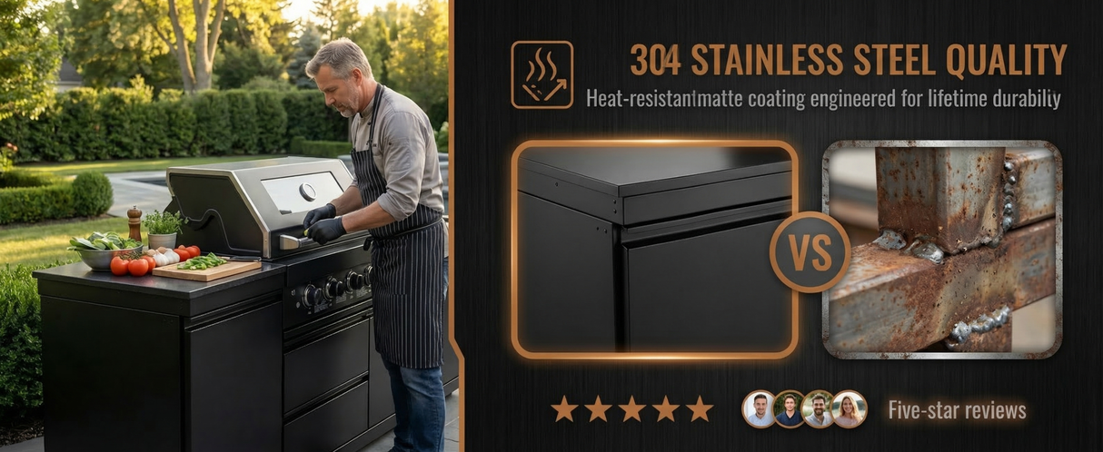 85" 4-Burner 85,000 BTU Outdoor Kitchen Island with Sink & Refrigerator – Black