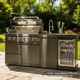 85" Natural Gas Outdoor Kitchen with 6-Burner Grill, Refrigerator, Rotisserie & Sink – Black