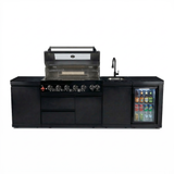 102" 85,000 BTU Outdoor Kitchen with 6-Burner Grill, Refrigerator & Sink – Black