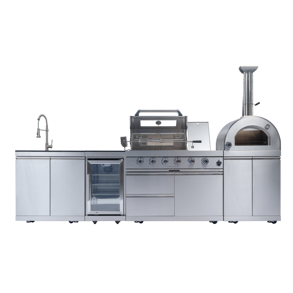 125" 107,000 BTU Outdoor Kitchen with 4-Burner Grill, Pizza Oven & Refrigerator
