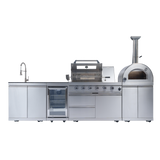 125" 107,000 BTU Outdoor Kitchen with 4-Burner Grill, Pizza Oven & Refrigerator