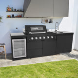 104" Propane Outdoor Kitchen with 4-Burner Grill, Refrigerator & Storage – Black