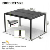 Adjustable Louvered Pergola with Hand Crank & Drainage System – Black
