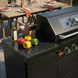 63" Six-Zone 85,000 BTU Outdoor Kitchen with Refrigerator & Marble Countertops – Black