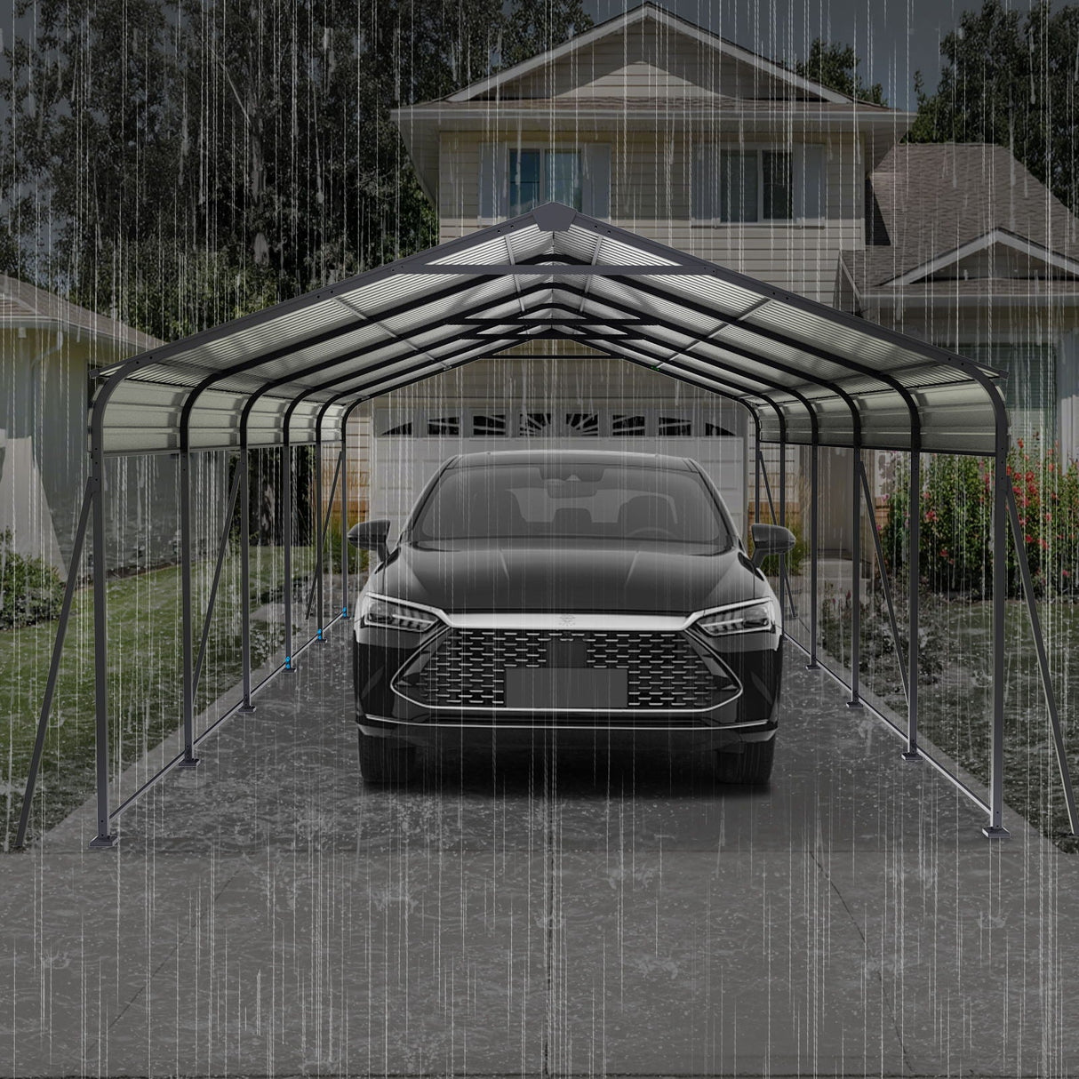 13' × 26.5' Heavy-Duty Metal Carport with Galvanized Steel Roof – Gray