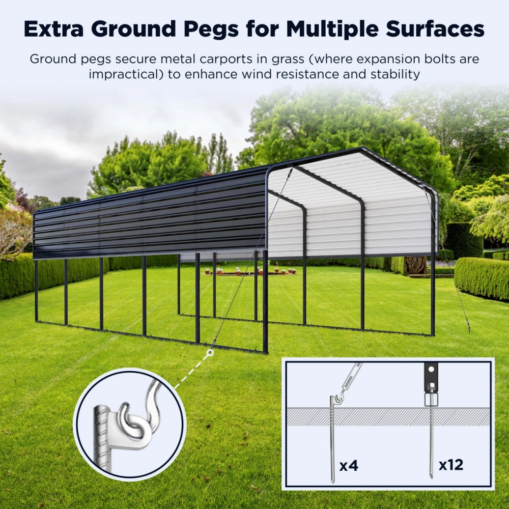 12' × 25' Heavy-Duty Metal Carport with Corrugated Steel Roof