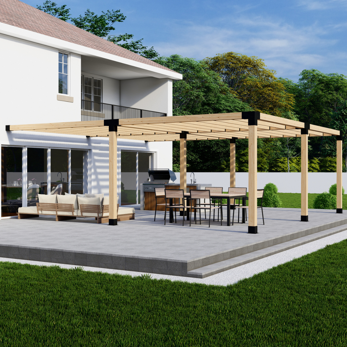 Zen DIY Attached Pergola Bracket Kit with Slatted Roof – Up to 24' × 24'