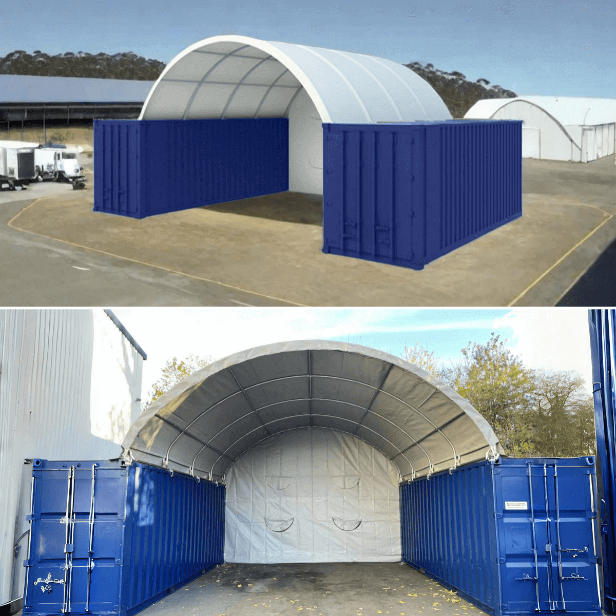 Gold Mountain 20' × 20' Dome Container Shelter with Closed PE Rear Panel