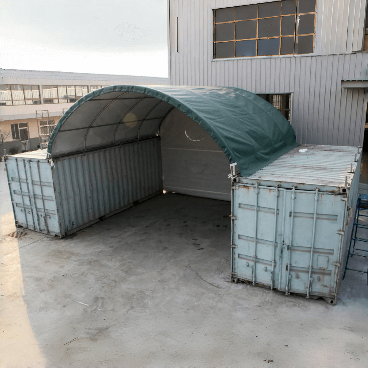 Gold Mountain 20' × 20' Dome Container Shelter with Closed PE Rear Panel