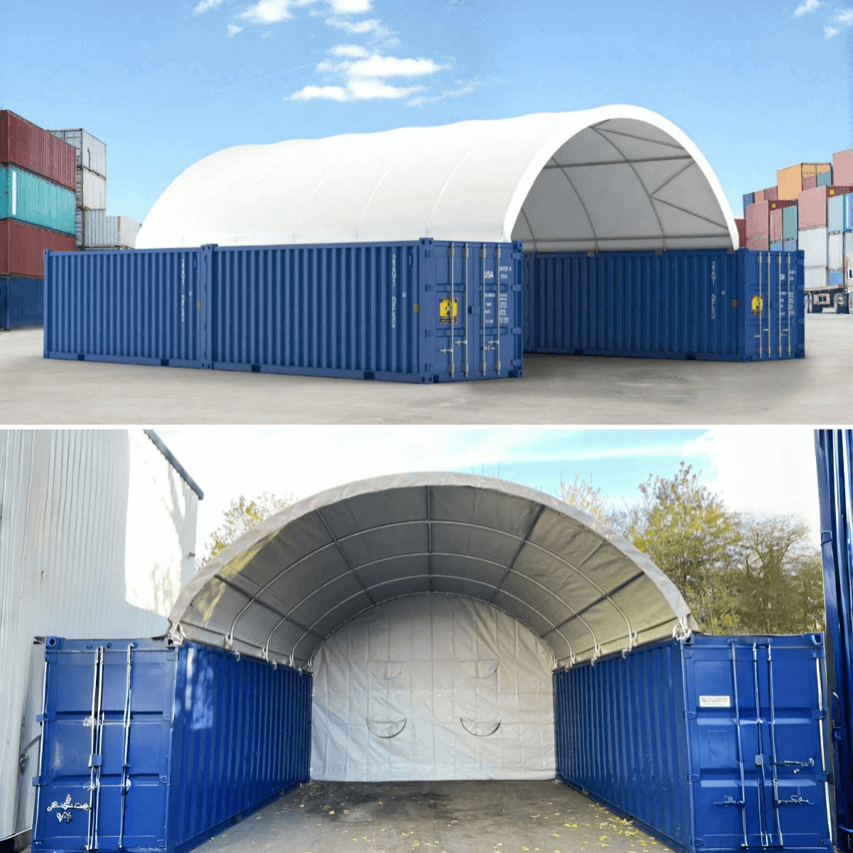 Gold Mountain 20' × 40' Dome Container Shelter with Closed PE Rear Panel
