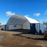 40' × 40' × 15' Double-Truss Container Shelter with Closed Rear Panel