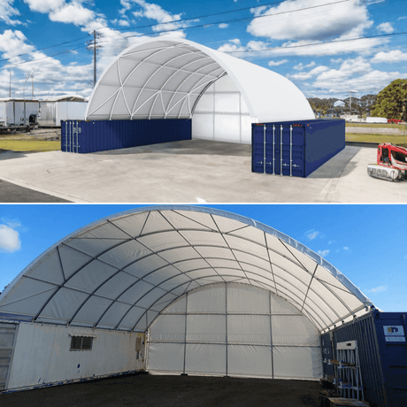 40' × 40' × 13' Container Shelter with Closed Rear Panel