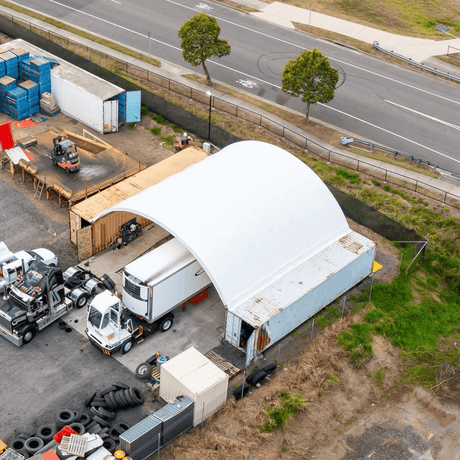 40' × 40' × 13' Container Shelter with Closed Rear Panel