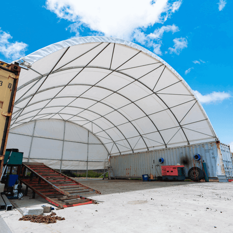 40' × 40' × 13' Container Shelter with Closed Rear Panel