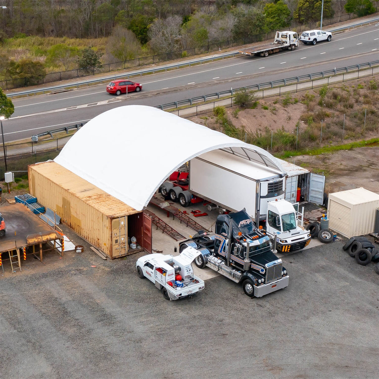 40' × 40' × 13' Shipping-Container Canopy Shelter