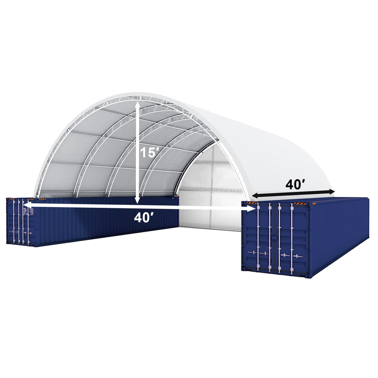 40' × 40' × 15' Double-Truss Container Shelter with Closed Rear Panel