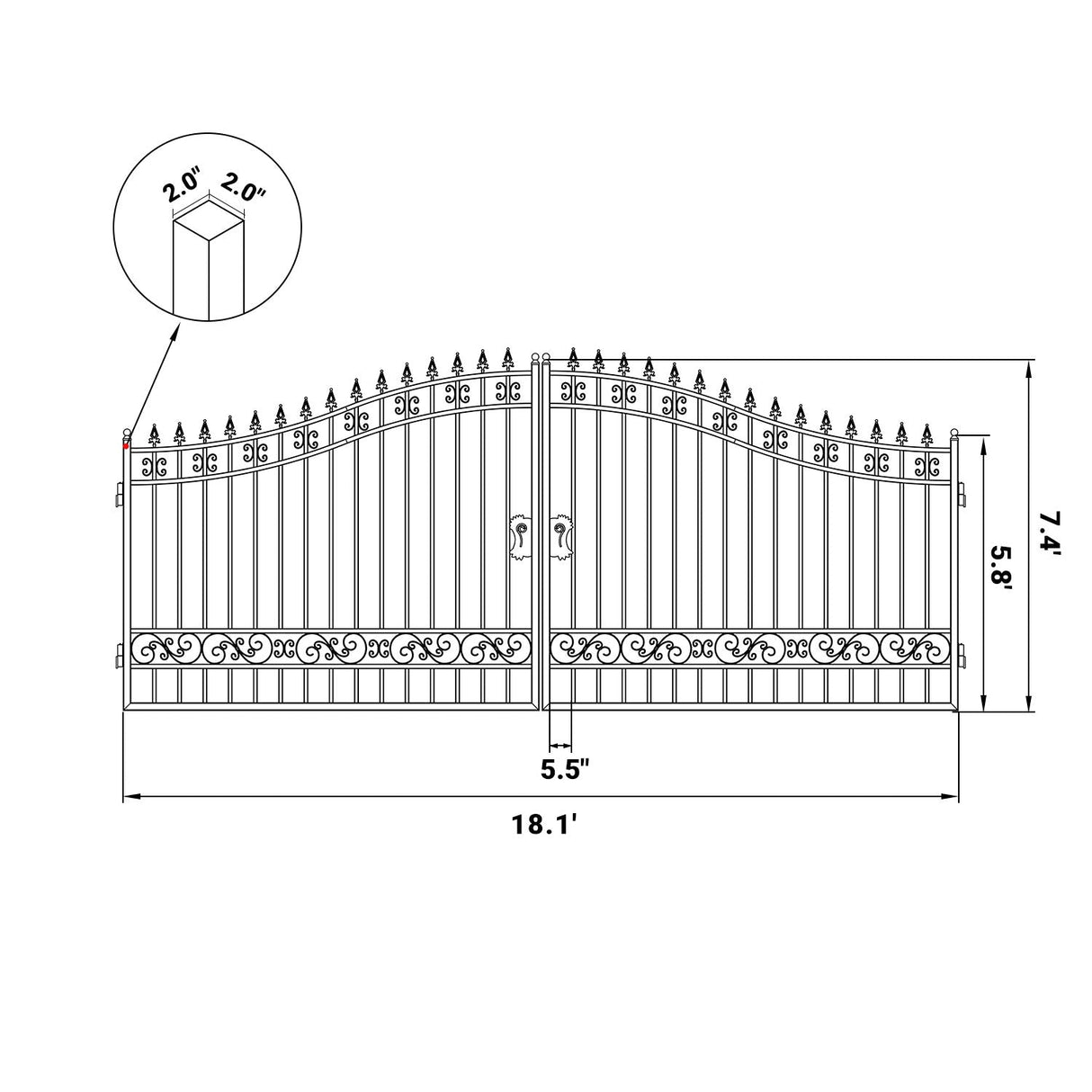 18' × 8' Heavy-Duty Steel Dual-Swing Driveway Gate