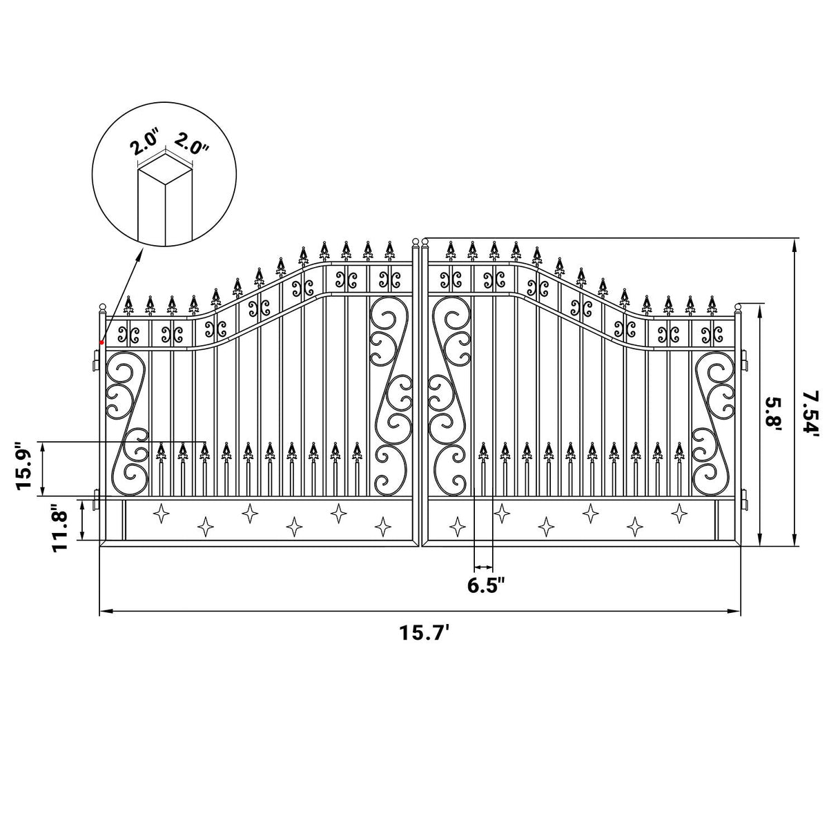 16' × 8' Hot-Dip Galvanized-Steel Dual-Swing Driveway Gate with Star Pattern