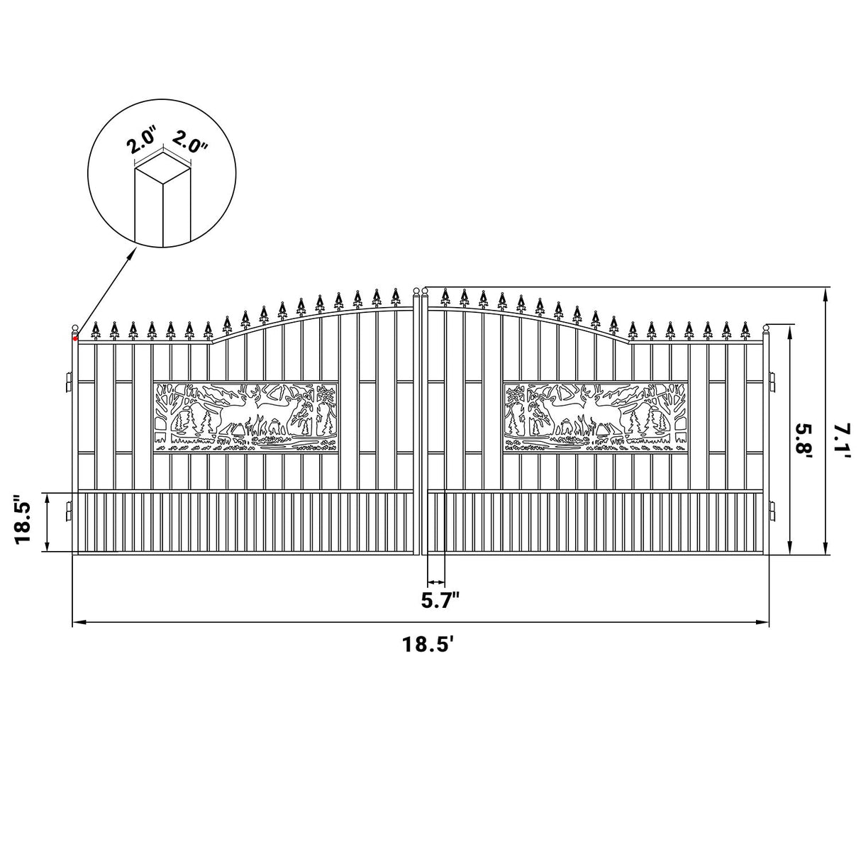 18.7' × 7.1' Powder-Coated Dual-Swing Driveway Gate with Deer Design