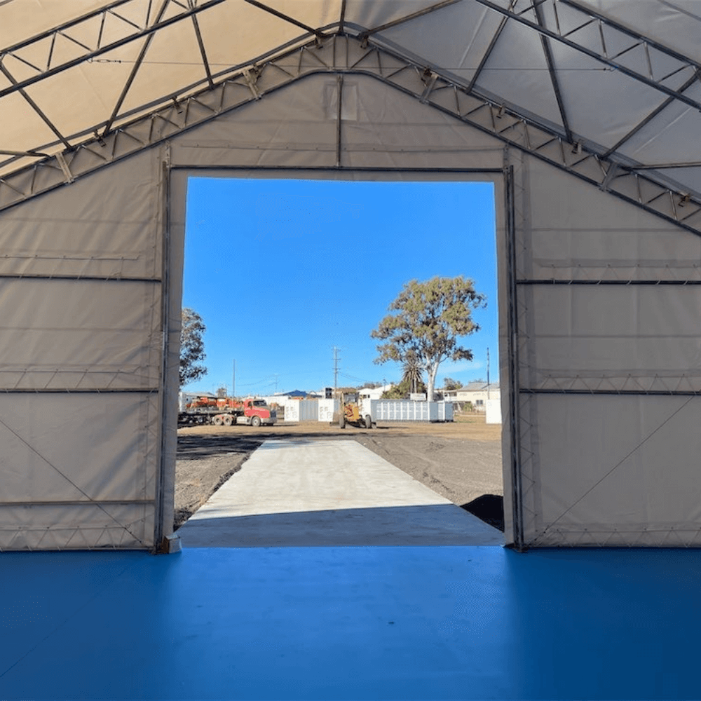 Gold Mountain 50' × 80' × 23' Double-Truss Storage Shelter with Dual Roll-Up Doors