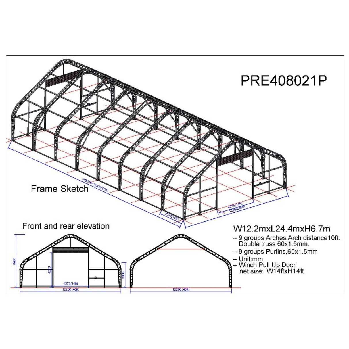 Gold Mountain 40' × 80' × 21' Double-Truss Storage Shelter with 10' Truss Spacing