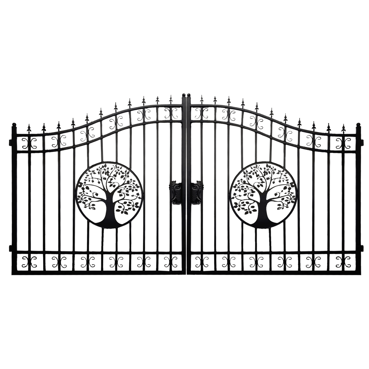 14' × 8' Steel Dual-Swing Driveway Gate with Deer Motif – Black