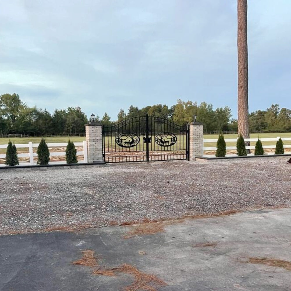 14' × 8' Steel Dual-Swing Driveway Gate with Deer Motif – Black