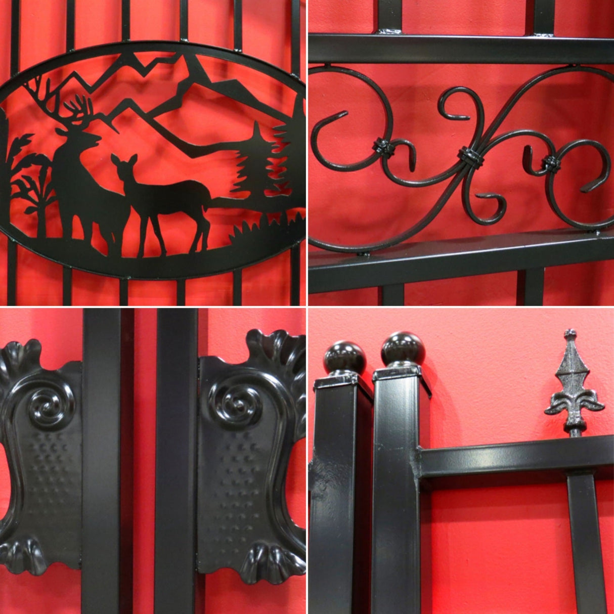 14' × 8' Steel Dual-Swing Driveway Gate with Deer Motif – Black
