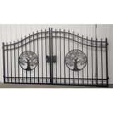 14' × 8' Steel Dual-Swing Driveway Gate with Deer Motif – Black