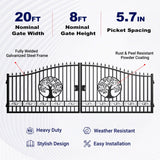 20' × 8' Heavy-Duty Steel Dual-Swing Driveway Gate with Reinforced Uprights