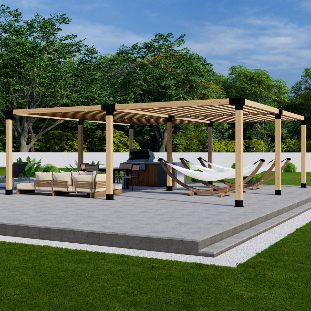 Zen DIY Freestanding Pergola Bracket Kit with Slatted Roof – Up to 24' × 24'