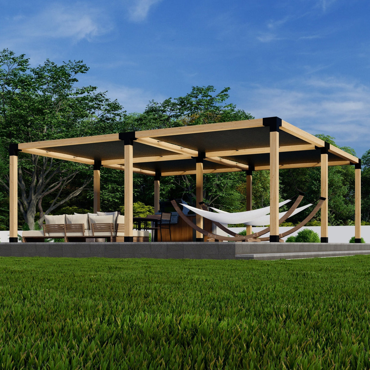 Zen DIY Freestanding Pergola Kit with Four Shade Canopies – Up to 24' × 24'