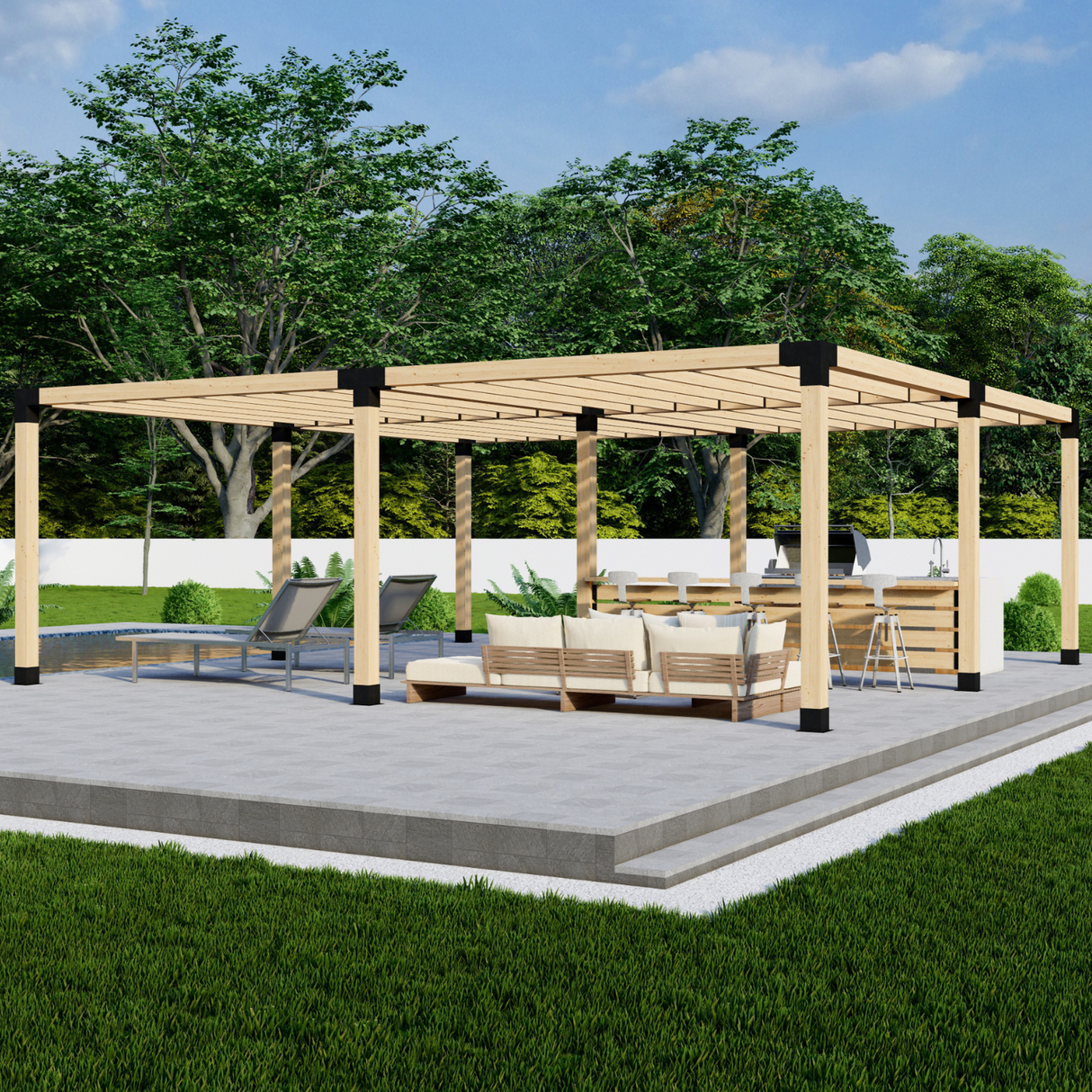 Zen DIY Freestanding Pergola Bracket Kit with Slatted Roof – Up to 24' × 24'