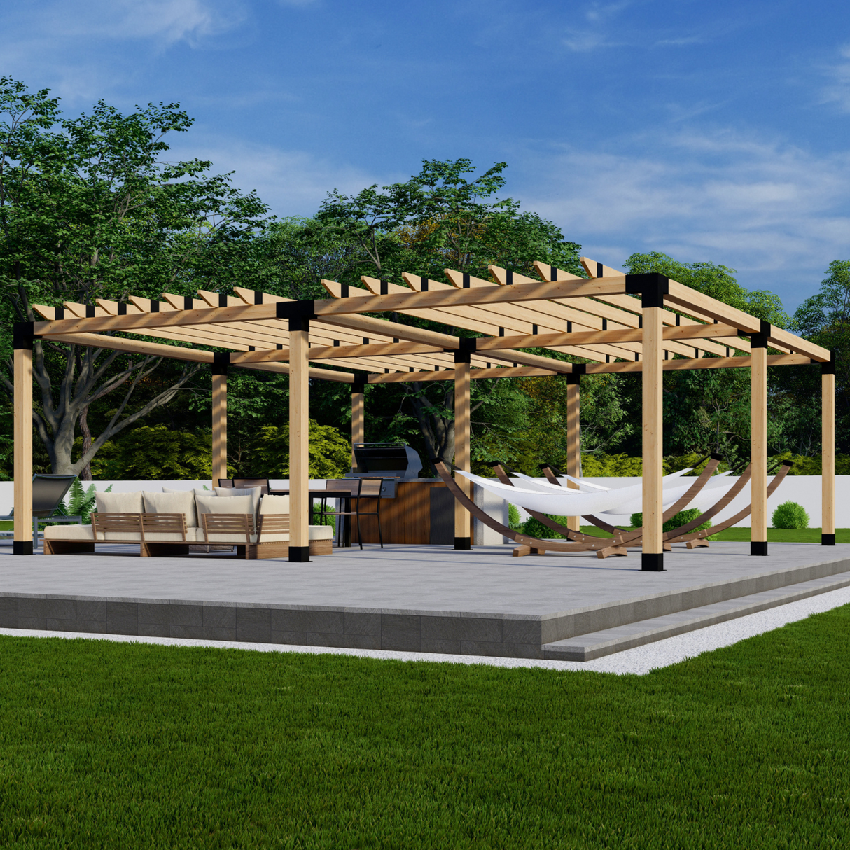 Zen DIY Freestanding Pergola Bracket Kit with Traditional Roof Rafters – Up to 24' × 24'