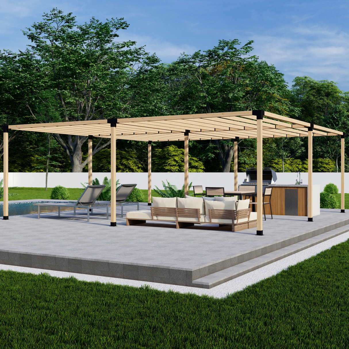 Zen DIY Freestanding Pergola Bracket Kit with Slatted Roof – Up to 24' × 24'