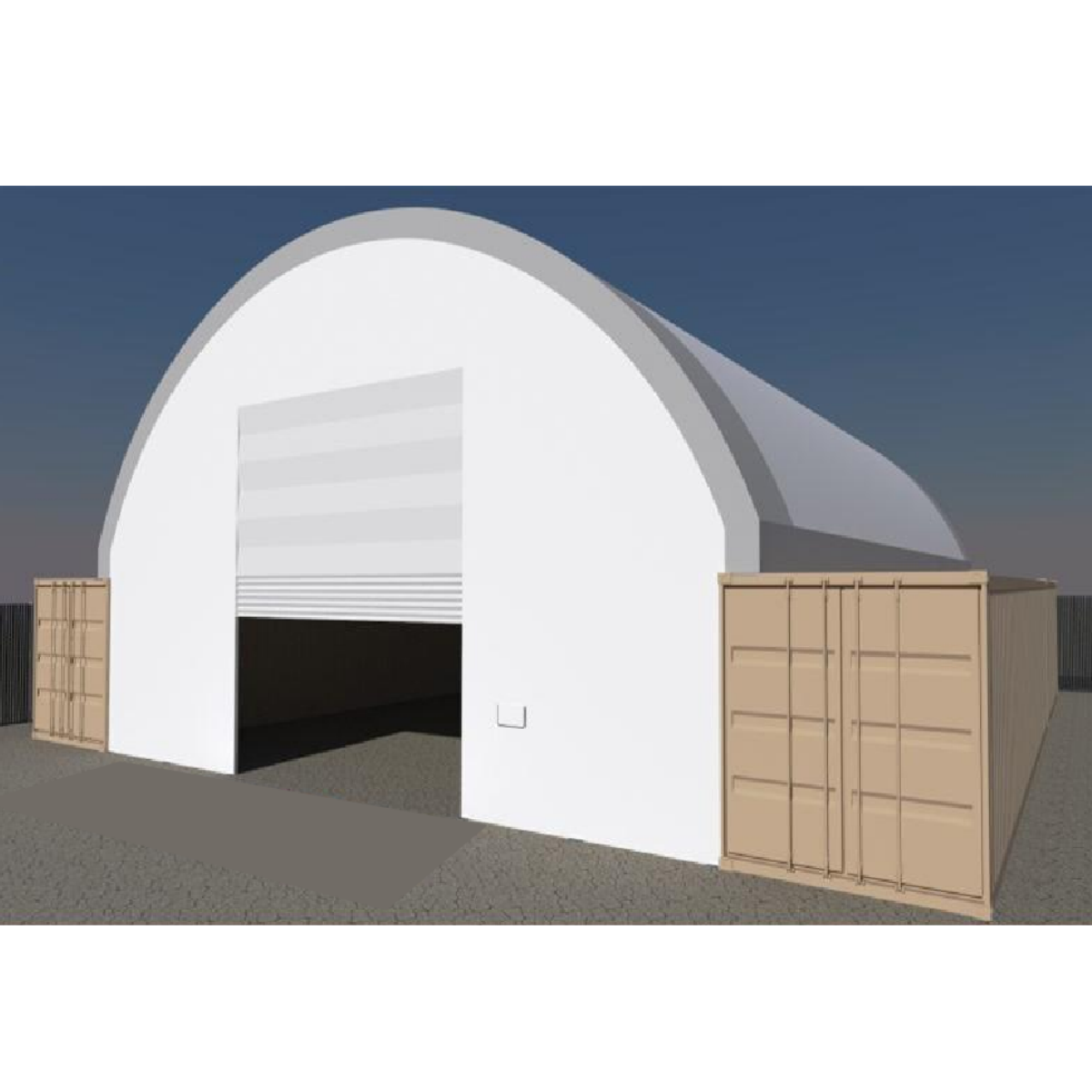 Front Wall with Winch-Operated Door for 40' × 40' × 13' Container Canopy Shelter
