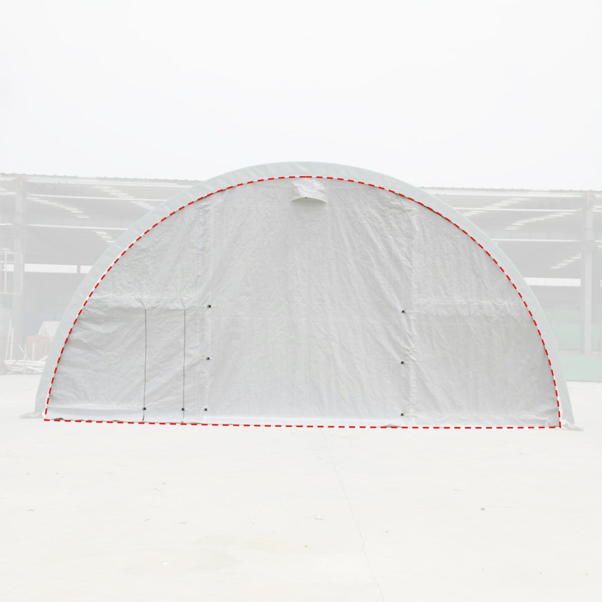 White PE Front/Rear Panel with Roll-Up Door for 30' × 85' × 15' Dome Shelter