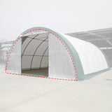 White PE Front/Rear Panel with Roll-Up Door for 30' × 85' × 15' Dome Shelter
