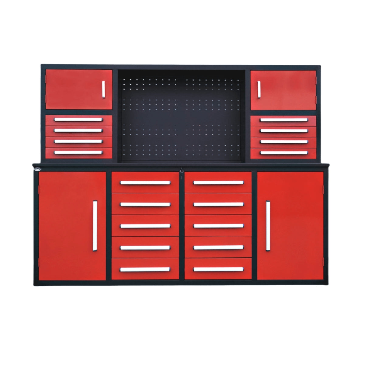 7' Heavy-Duty Garage Workbench Cabinet with 18 Drawers, 4 Cabinets & Pegboard