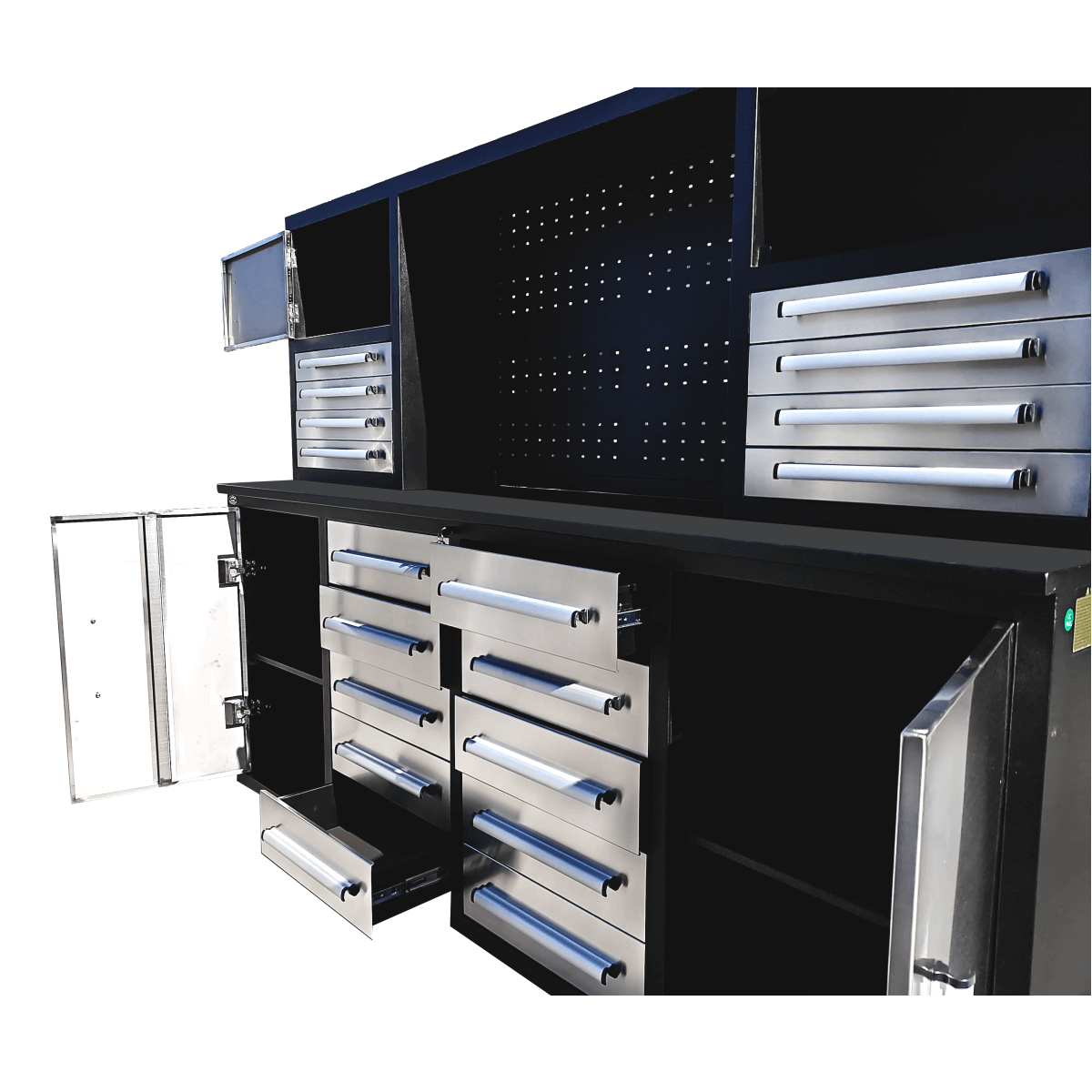 7' Heavy-Duty Garage Workbench Cabinet with 18 Drawers, 4 Cabinets & Pegboard