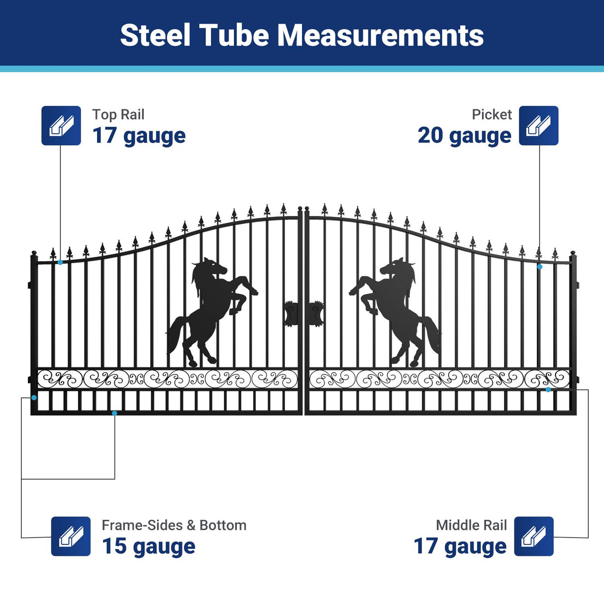 20' × 8' Steel Dual-Swing Driveway Gate with Deer Motif – Black