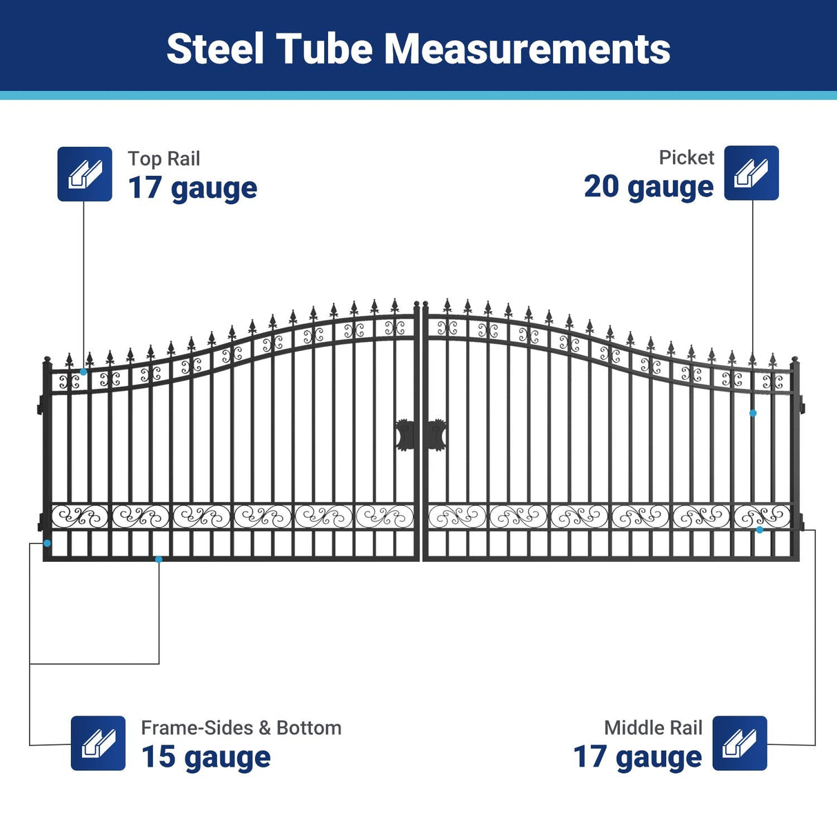 20' × 8' Steel Dual-Swing Driveway Gate with Deer Motif – Black